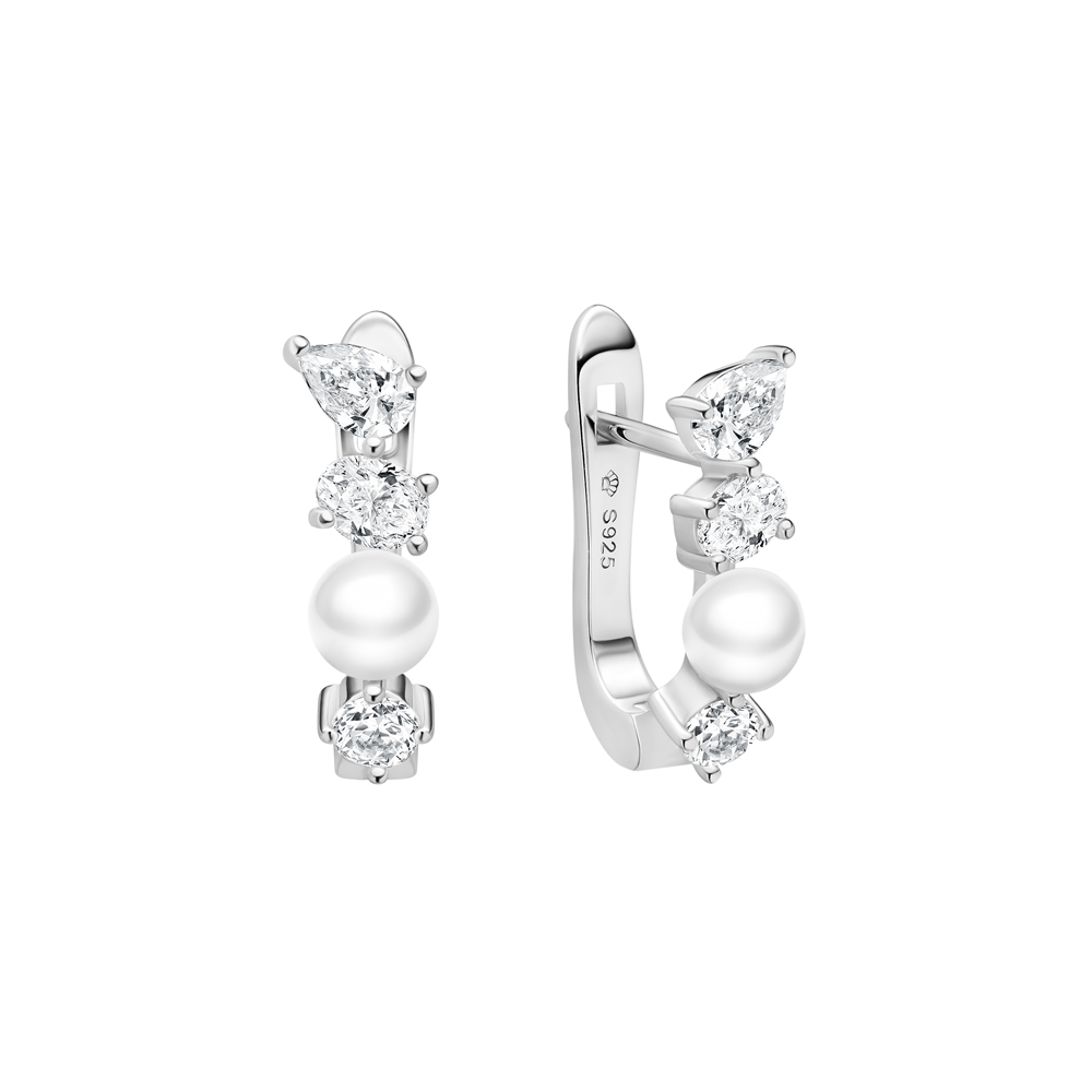 Cercei argint cu perle naturale albe și cristale, cu tortițe DiAmanti SK25474EL_W-G Cercei argint cu perle naturale albe și cristale, cu tortițe DiAmanti SK25474EL_W-G